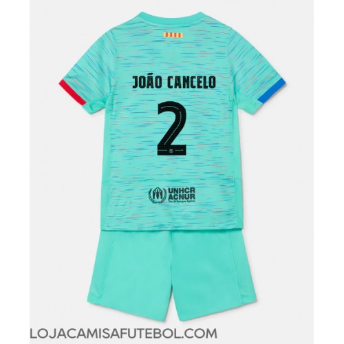 Camisa de Futebol Barcelona Joao Cancelo #2 Equipamento Alternativo Infantil 2023-24 Manga Curta (+ Calças curtas)